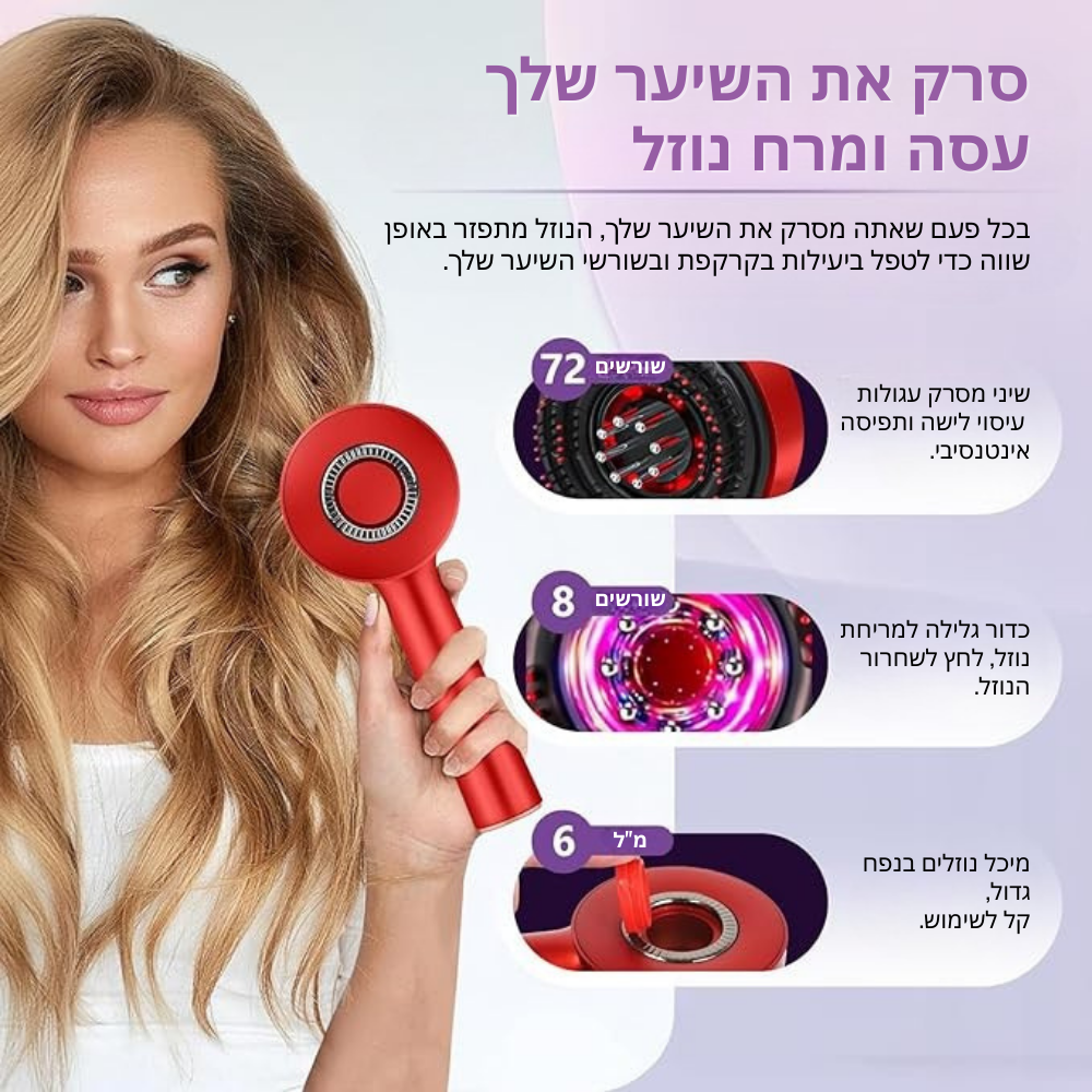 HairBack™ | מכשיר אור אדום לצמיחת שיער עם שמן אתרי טבעי לשיער