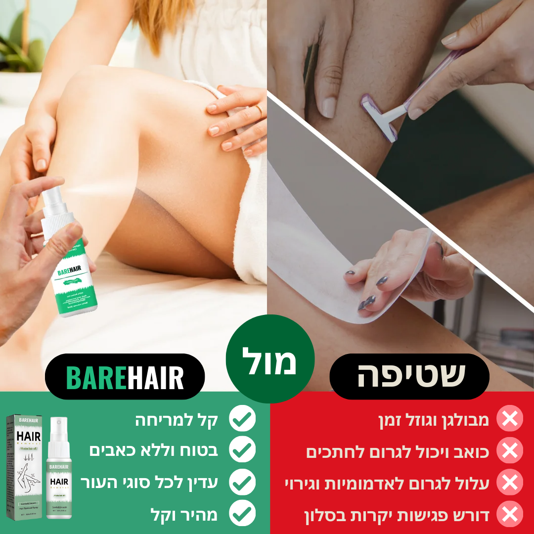 BareHair™ | חוויה את הקסם של עור חלק משיער, בלי גילוח, בלי שעווה, בלי טרחה!