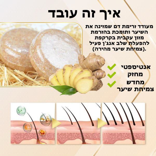 GingerGrow™ | סבון שמפו לצמיחת שיער בזנגביל